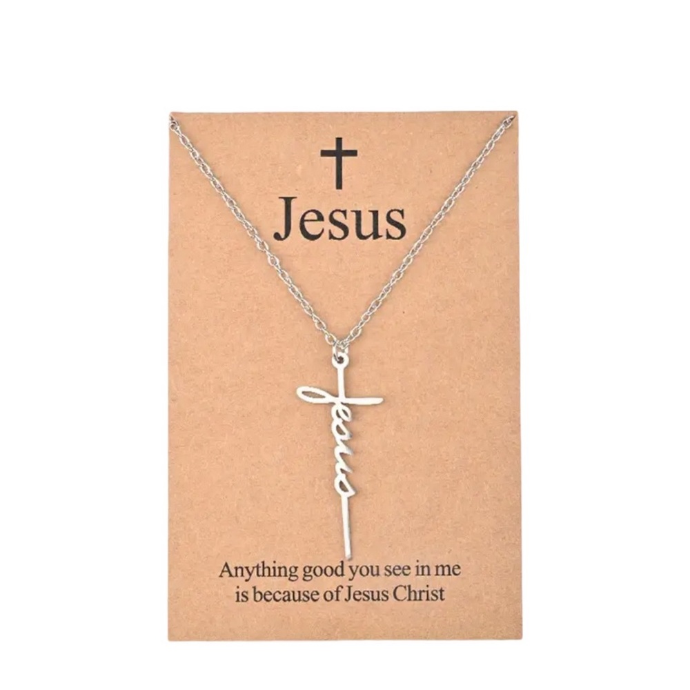Stainless Steel Silver Jesus Script Necklace